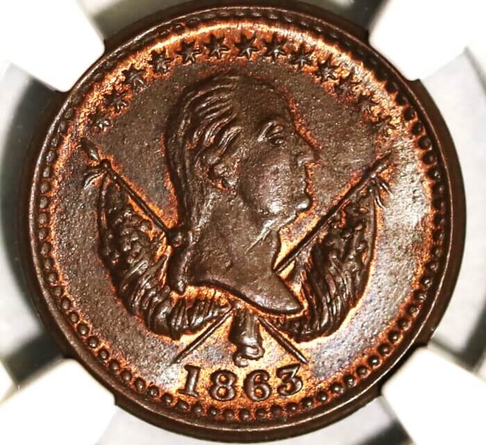 1963 CIVIL WAR TOKEN F-118/418a WASHINGTON-PEACE FOREVER NGC 67 BROWN - Image 2