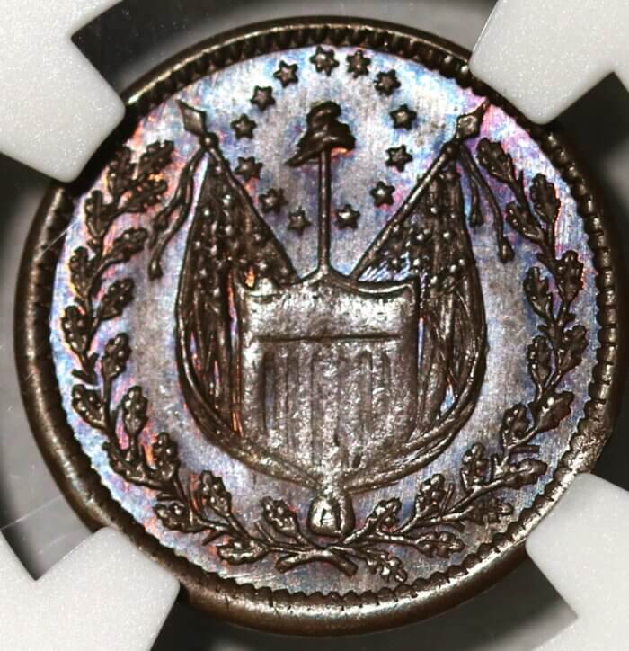 1863 CIVIL WAR TOKEN F-36/340a LIBERTY & NO SLAVERY NGC MS66 BROWN - Image 3