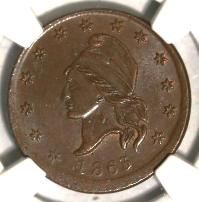 1863 CIVIL W AR TOKEN F-17/388a MILLIONS FOR DEFENSE NGC MS66 BROWN - Image 2