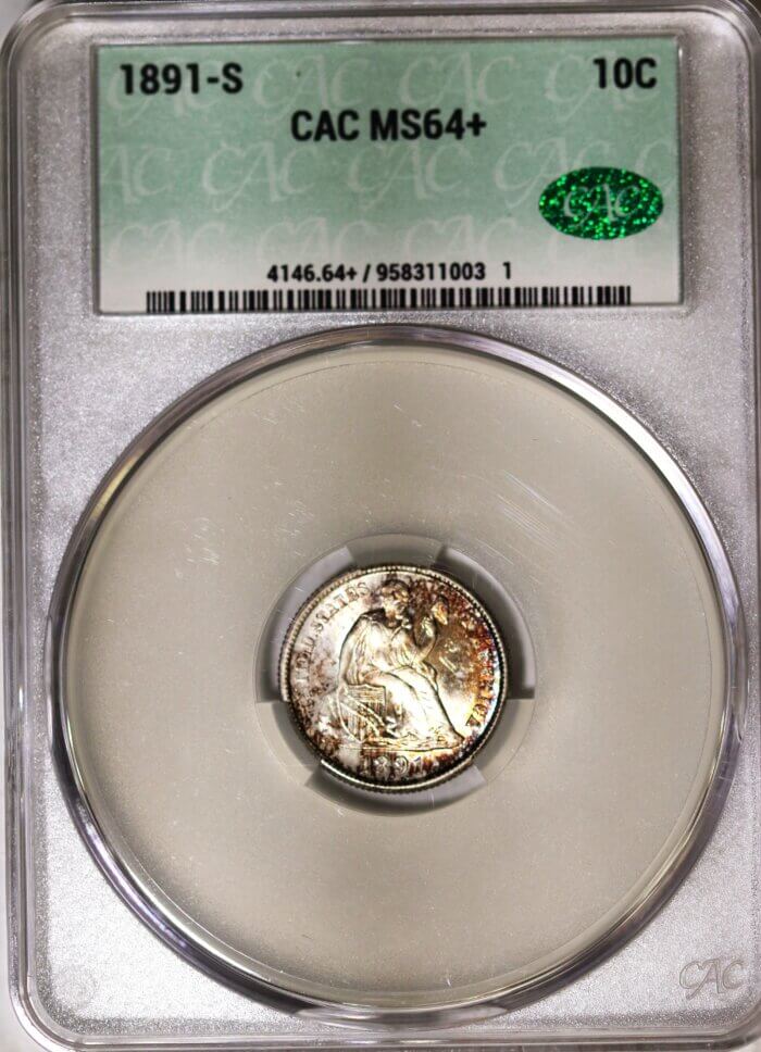 1891-S 10C MS64+ CACG
