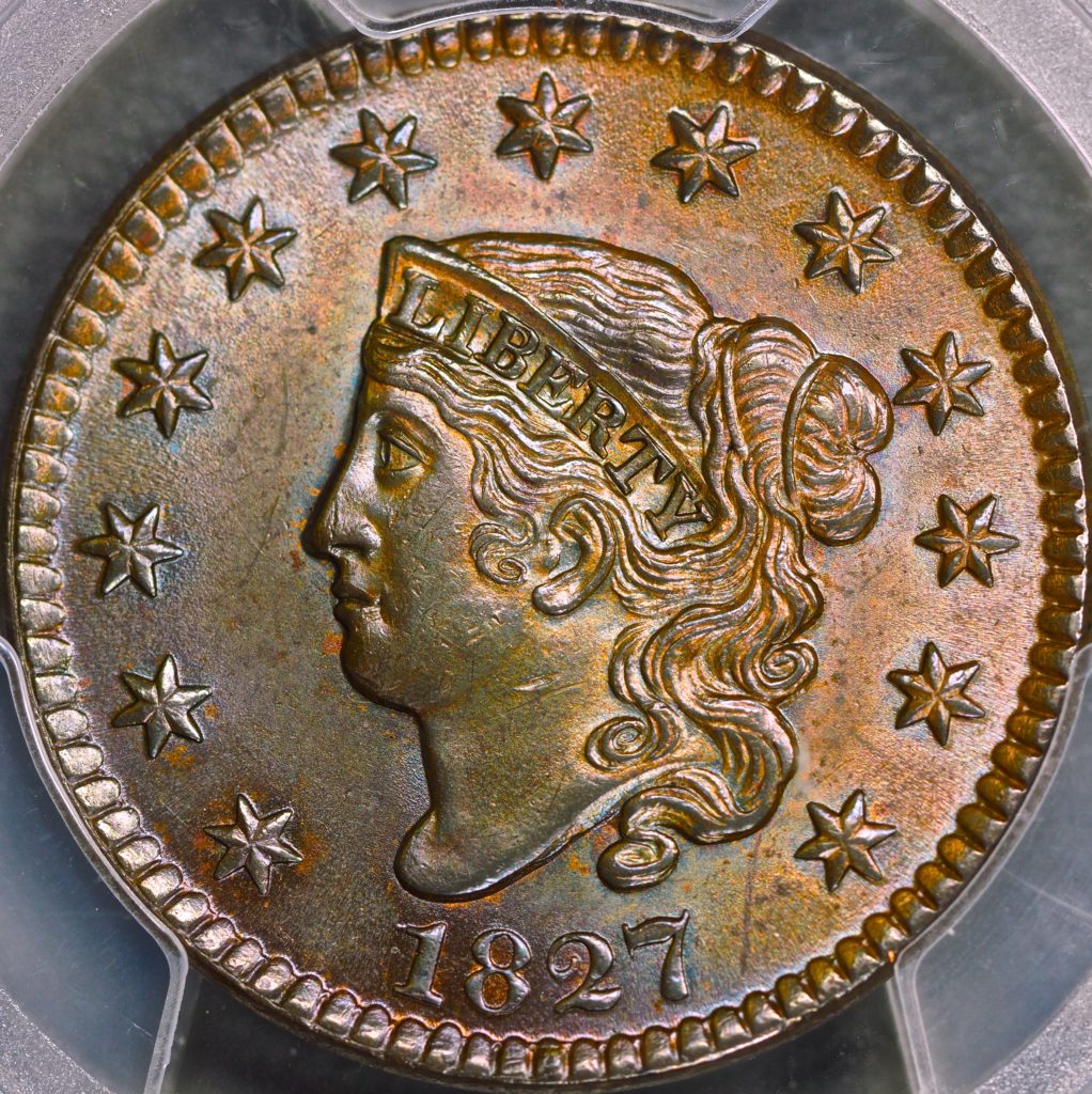 1827 1c Coronet Head Large Cent PCGS MS64 BN – Bellisario Rare Coin