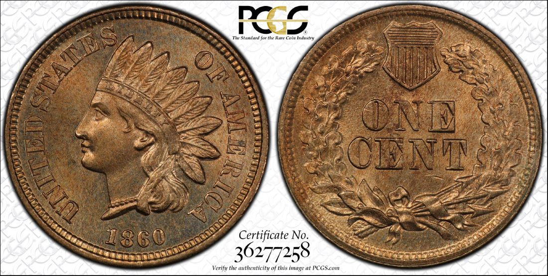 1860 INDIAN CENT Pointed bust variety PCGS MS-65 - Bellisario Rare Coin ...