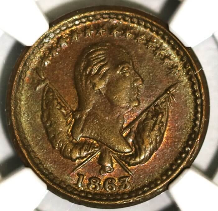 (1861-65) CIVIL WAR TOKEN F-118/418a WASHINGTON-PEACE FOREVER NGC MS66 BROWN - Image 2