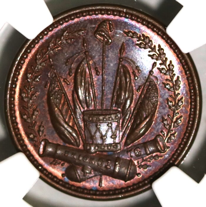 1863 CIVIL WAR TOKEN F-80/351a INDIAN -CROSSED CANNONS NGC MS 66 BROWN - Image 3
