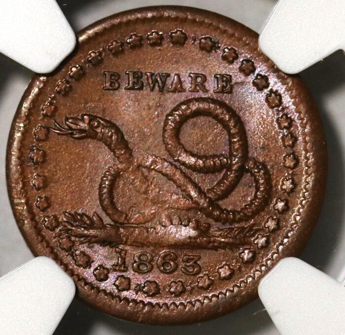 1863 CIVIL WAR TOKEN F-136/397a UNION MUST BE PRESERVED NGC MS66 BROWN - Image 3